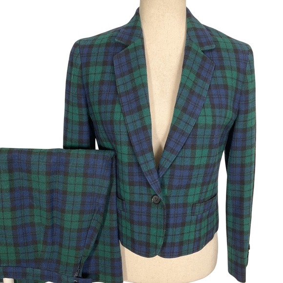 Pendleton Skirt Suit Women 6P Green Blue Tartan Plaid Wool 80s Heritage USA - Picture 1 of 15